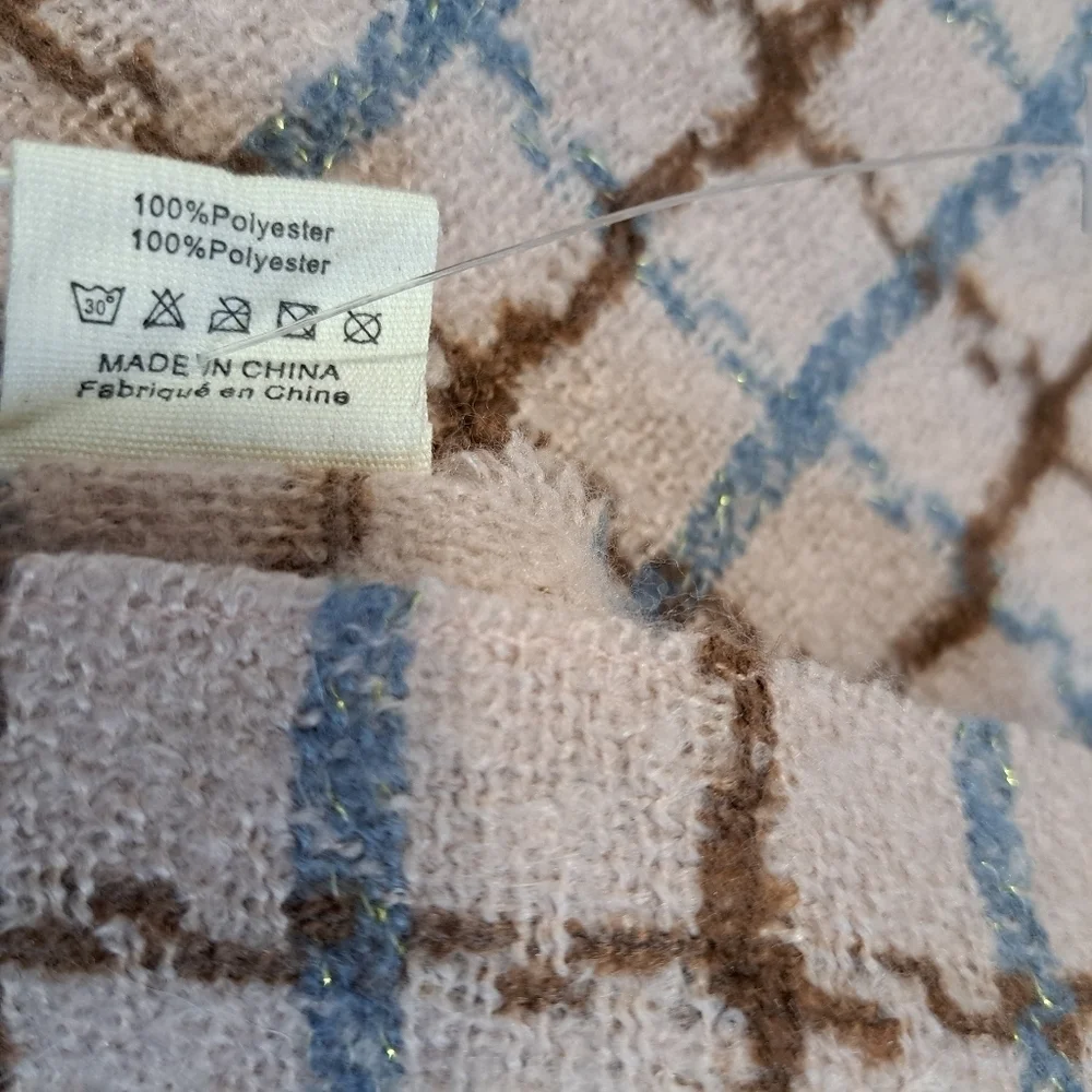 Pretty Persuations Blush Pink, Brown and Blue Scarf With Gold Metallic